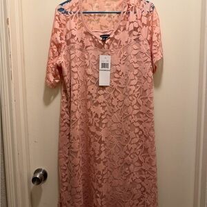 Alfani Peach Floral Lace Overlay Shift Dress
